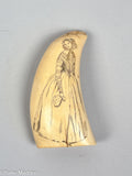 Antique Scrimshaw Tooth with Bird, Ship, and Woman