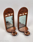 Pair of Antique Scrimshaw Inlaid Mirrored Sconces