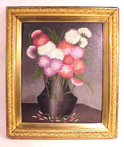 A brightly painted floral still life painting.