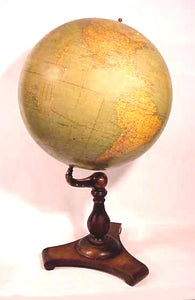 Antique 18" terrestrial globe on stand.