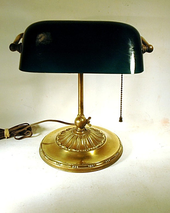 Antique brass green shaded BANKER'S LAMP