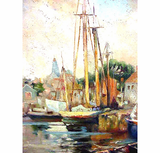 Antique Impressionistic Glouchester harbor scene