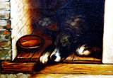 Antique o/c of sleeping dog signed J.Evrard