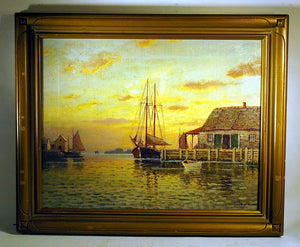 Antique oil painting of Nantucket Harbor