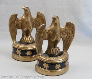 Antique Pair of Eagle Bookends by Marion Bronze - Rare Black Base