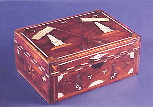 Antique scrimshaw table box with elaborate inlays