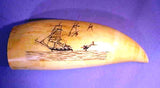 Antique scrimshaw whale's tooth by Naval Engagement engraver