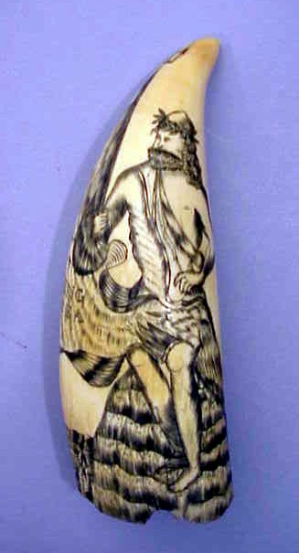 Choice antique scrimshaw NEPTUNE tooth