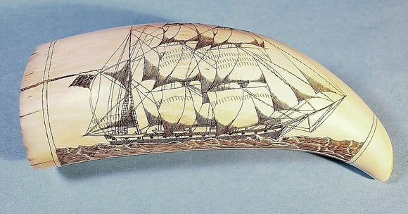 Choice antique scrimshaw tooth with two sailing ships