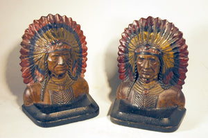 Great pair of painted cast iron INDIAN bookends