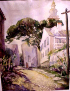 Large watercolor of Stone Alley, Nantucket