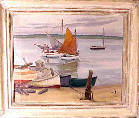 Oil painting of Nantucket harbor by Elizabeth Saltonstall