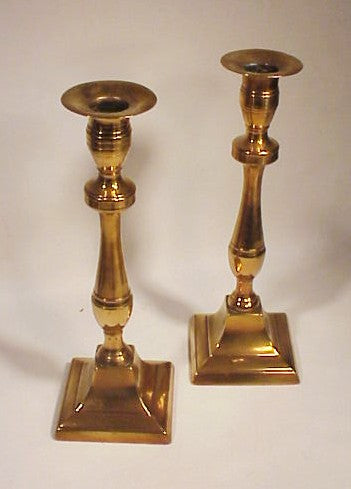 Pair antique bell-metal brass candlesticks.