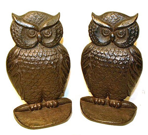 Pair antique cast iron OWL  bookends