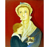 Pair vintage folk art portraits by D.Davis