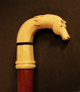 Rare antique American scrimshaw cane with HORSE HEAD