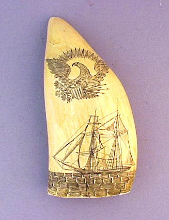 Rare antique American scrimshaw sperm whale's tooth
