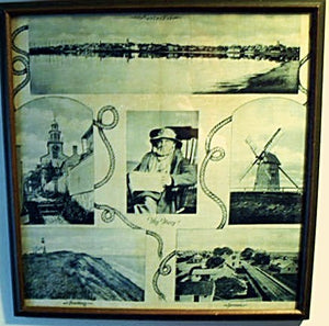 Rare antique Nantucket print framed silk scarf