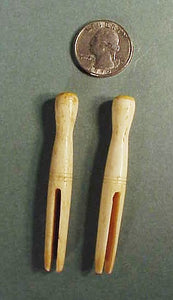 Rare pair antique miniature scrimshaw toy clothes pins