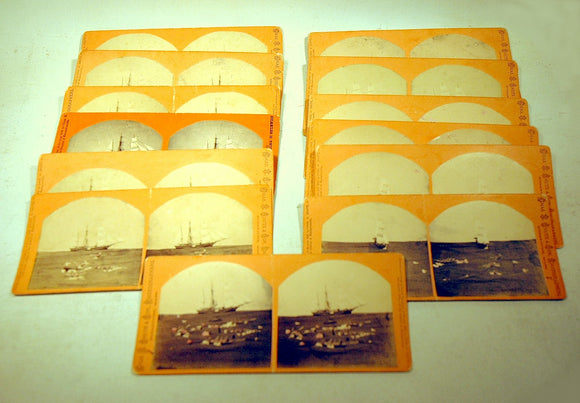 Rare set of 13 stereo WHALING CARDS by Shute