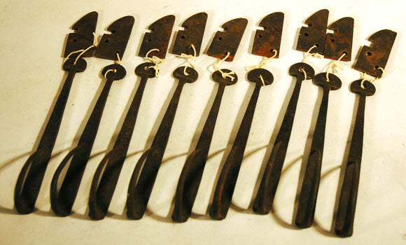 Set of 9 hand forged door latches