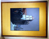 Vintage painting of  Mission Santa Barbara by John Hare