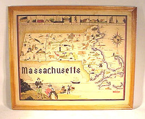 Vintage printed map of Massachusetts circa 1930's.