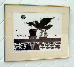 Vintage wood block print by Nantucket's John F. Lochtefeld