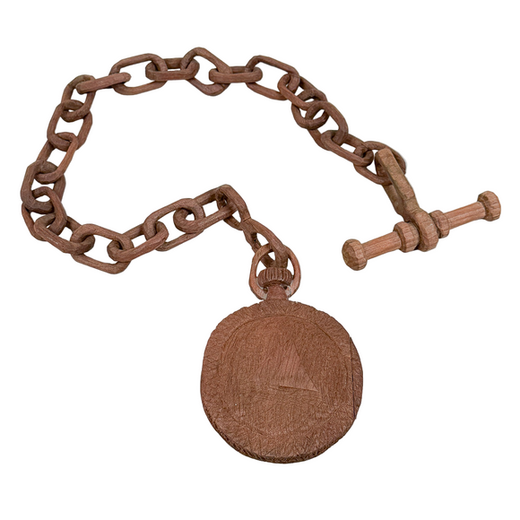 Antique Folk Art Sailor Carved Whimsy - Pocket Watch with Chain
