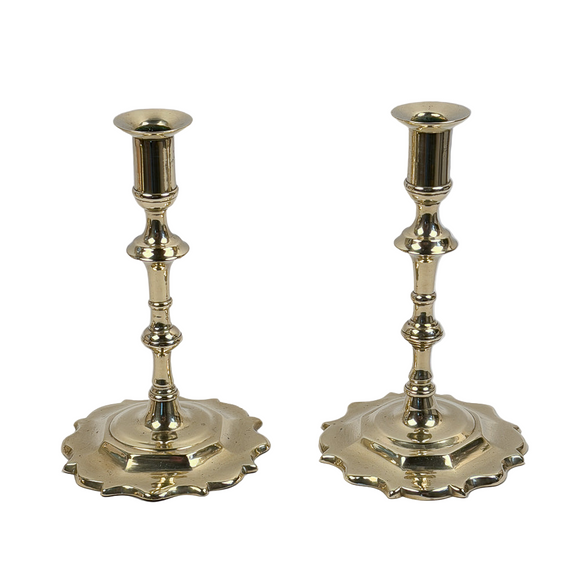 Pair of Antique 18th C. Queen Anne Brass Candlesticks