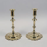 Pair of Antique 18th C. Queen Anne Brass Candlesticks