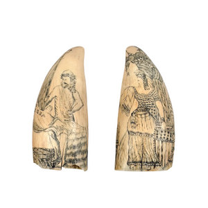 Pair of Antique Scrimshaw Teeth by Samuel W. Tenney