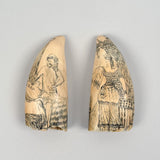 Pair of Antique Scrimshaw Teeth by Samuel W. Tenney