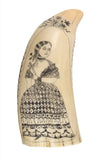 Antique Scrimshaw Tooth - British Warship & Woman
