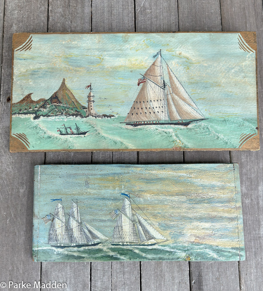 Two Antique Folk Art Ship Paintings by John R. Robinson circa 1850 ...
