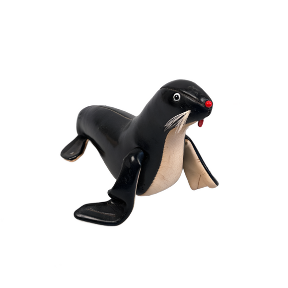 Vintage Black & White Leather Toy Seal