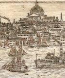 Rare Antique Scrimshaw Panbone of Boston Harbor