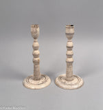 Pair of Antique Scrimshaw Whalebone Candlesticks