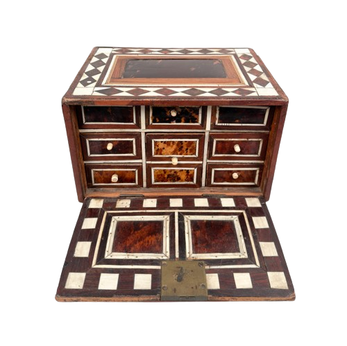 Antique Scrimshaw Inlaid Box with Drawers