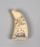Antique Scrimshaw Tooth with Bird, Ship, and Woman