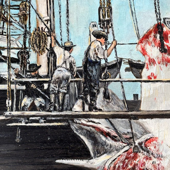 Rare Oil on Canvas Painting of a Whaling Scene
