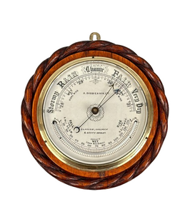 Antique Carved Rope Twist Barometer & Thermometer