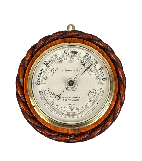 Antique Carved Rope Twist Barometer & Thermometer