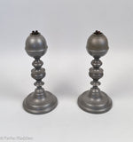 Pair of Antique Pewter Whale Oil Lamps - R. Gleason