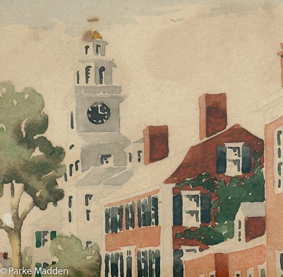 Vintage Orange Street Nantucket Watercolor Painting by D & R Beers