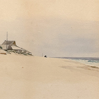 Antique Watercolor of Nantucket Sconset Beach Cottage by J.B. Reid