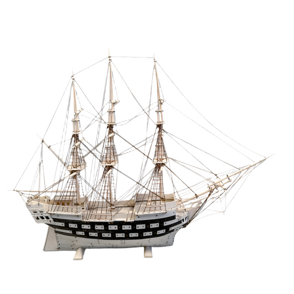 Vintage Bone Ship Model of an 18th C. Fully Rigged Warship