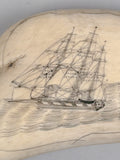 Antique Scrimshaw Whaleship on Irregular Tooth