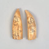 Pair of Antique Antique Scrimshaw Teeth by G.W. Stevens