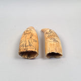 Pair of Antique Antique Scrimshaw Teeth by G.W. Stevens